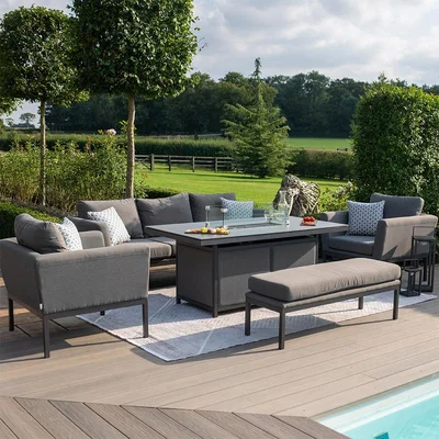 Cuckooland Maze Rattan Pulse 3 Seat Sofa Dining Set with Fire Pit Table  - Flanelle Grey