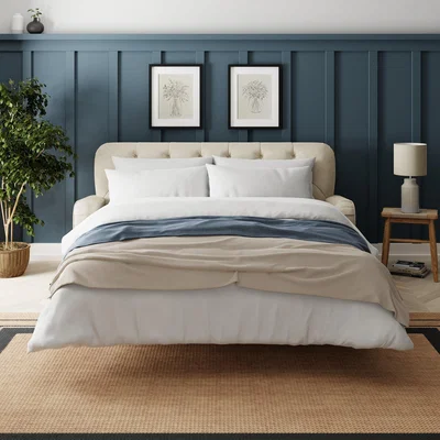Dunelm Beatrice Fabric Buttoned 3 Seater Sofa Bed Luna Natural
