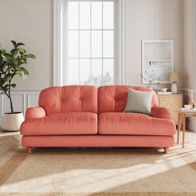 Dunelm Martha Matte Plush Velvet 3 Seater Sofa Matte Plush Velvet Bright Coral
