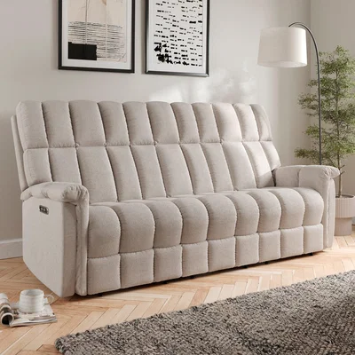 Dunelm Spencer Chenille Power Recliner 3 Seater Sofa, Natural Natural