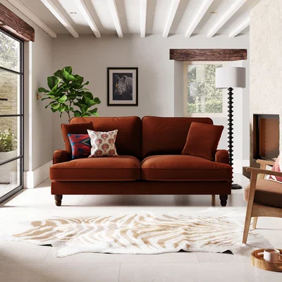 Dunelm Beatrice Matte Velvet 3 Seater Sofa Velvet Orange Umber