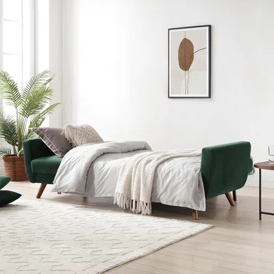 Dunelm Bobby Velvet 3 Seater Sofa Bed Green