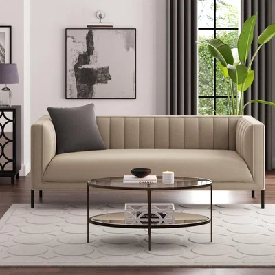 Dunelm Bellamy Luxe Velvet 3 Seater Sofa Sandstone