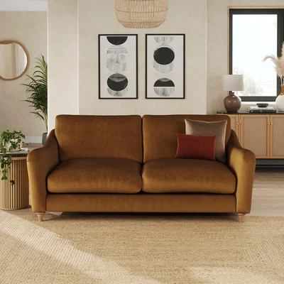 Dunelm Hattie Matte Plush Velvet 3 Seater Sofa Matte Plush Velvet Caramel