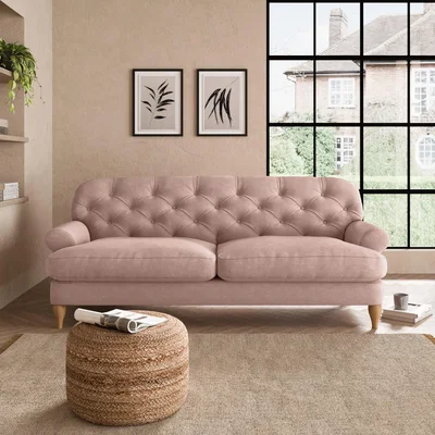 Dunelm Canterbury Luxury Velvet 3 Seater Sofa Luxury Velvet Peach Blush