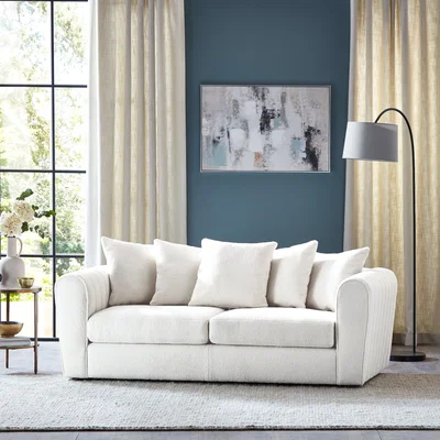 Dunelm Blake Cosy Sherpa Curved Quilted Arm 3 Seater Sofa Ivory Cream