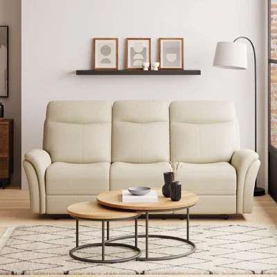 Dunelm Monte Faux Leather Reclining 3 Seater Sofa Natural