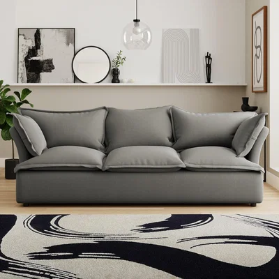 Dunelm Skye Slub Faux Linen Pillow Back 3 Seater Sofa Grey
