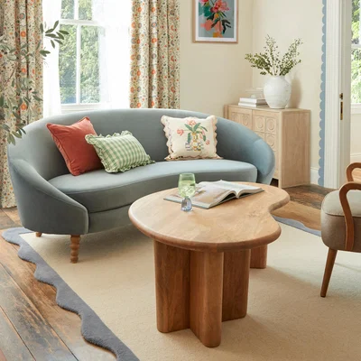 Dunelm Ivy Pacific Velvet 3 Seater Curved Sofa Pacific Blue