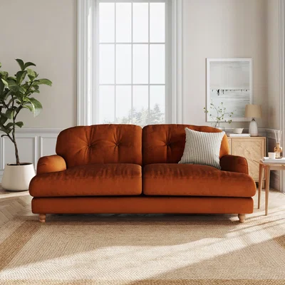 Dunelm Martha Matte Plush Velvet 3 Seater Sofa Matte Plush Velvet Orange Umber