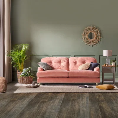 Dunelm Martha Vintage Velvet 3 Seater Sofa Coral