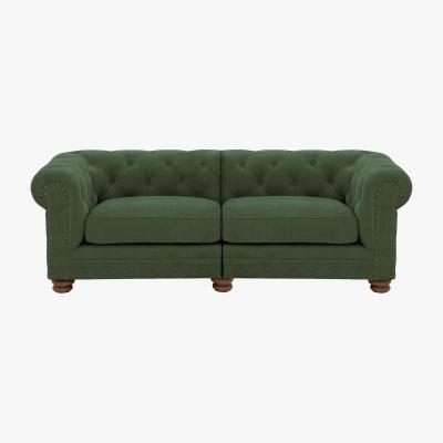 Furniture Village Alexander and James - Chesterfield Collection Hugo 3 Seater Split Frame Fabric Sofa - Highland Green with Studs - Dark Feet