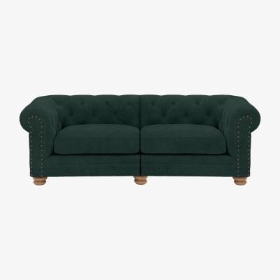 Furniture Village Alexander and James - Chesterfield Collection Hugo 3 Seater Split Frame Fabric Sofa - Honeycreeper - Oak Feet with Studs