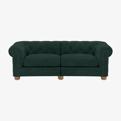 Furniture Village Alexander and James - Chesterfield Collection Hugo 3 Seater Split Frame Fabric Sofa - Honeycreeper - Oak Feet with Studs