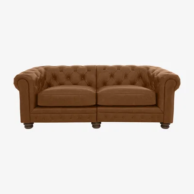 Furniture Village Alexander and James - Chesterfield Collection Hugo 3 Seater Split Frame Leather Sofa - Satchel Latte - Dark Feet