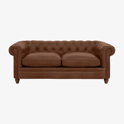 Furniture Village Alexander and James - Chesterfield Collection Ralph 3 Seater Leather Sofa - Satchel Pepper - Dark Feet