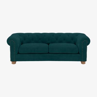 Furniture Village Alexander and James - Chesterfield Collection Hugo 3 Seater Fabric Sofa - Peacock with Studs - Oak Feet