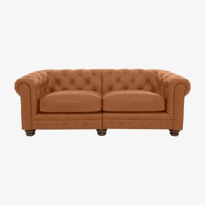 Furniture Village Alexander and James - Chesterfield Collection Hugo 3 Seater Split Frame Leather Sofa - Original with Studs - Dark Feet