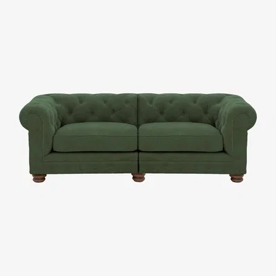 Furniture Village Alexander and James - Chesterfield Collection Hugo 3 Seater Split Frame Fabric Sofa - Highland Green - Dark Feet