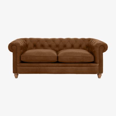 Furniture Village Alexander and James - Chesterfield Collection Ralph 3 Seater Leather Sofa - Satchel Latte with Studs - Oak Feet