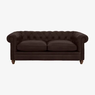 Furniture Village Alexander and James - Chesterfield Collection Ralph 3 Seater Leather Sofa - Cake - Dark Feet