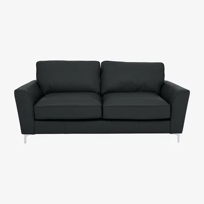 Furniture Village Legend Classic Back 3 Seater Leather Sofa with Chrome Feet - Verona Steel