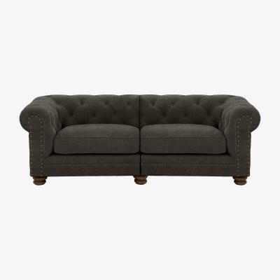 Furniture Village Alexander and James - Chesterfield Collection Hugo 3 Seater Split Frame Fabric Sofa - Linen Grey with Studs - Dark Feet