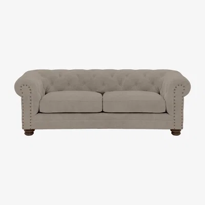 Furniture Village Alexander and James - Chesterfield Collection Hugo 3 Seater Fabric Sofa - Silver with Studs - Dark Feet