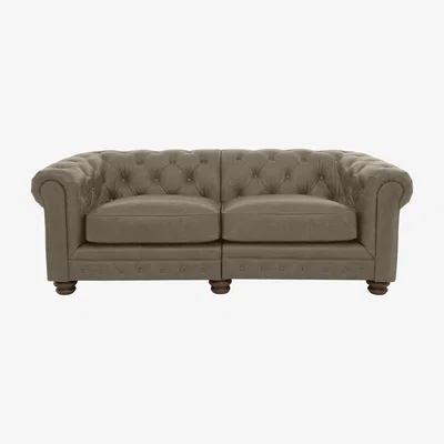 Furniture Village Alexander and James - Chesterfield Collection Hugo 3 Seater Split Frame Leather Sofa - Bluster - Dark Feet