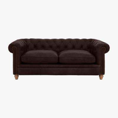 Furniture Village Alexander and James - Chesterfield Collection Ralph 3 Seater Leather Sofa - Cake with Studs - Oak Feet