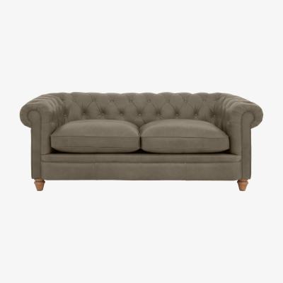 Furniture Village Alexander and James - Chesterfield Collection Ralph 3 Seater Leather Sofa - Bluster - Oak Feet