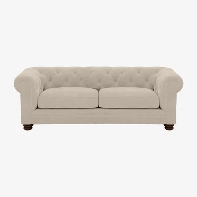 Furniture Village Alexander and James - Chesterfield Collection Hugo 3 Seater Fabric Sofa - Linen Ivory - Dark Feet