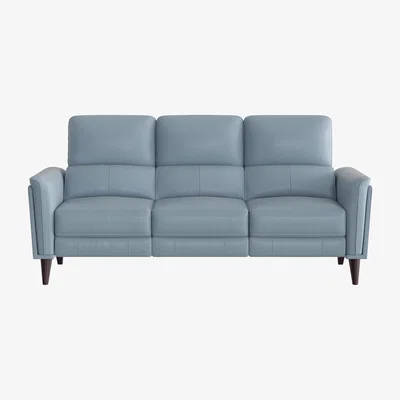 Furniture Village Compact Collection Klein 3 Seater NC Leather Power Recliner Sofa with Telescopic Headrests - Pearl Blue