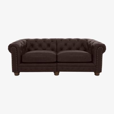 Furniture Village Alexander and James - Chesterfield Collection Hugo 3 Seater Split Frame Leather Sofa - Cake with Studs - Dark Feet