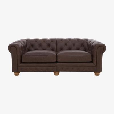 Furniture Village Alexander and James - Chesterfield Collection Hugo 3 Seater Split Frame Leather Sofa - Satchel Nutmeg - Oak Feet