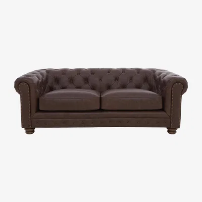 Furniture Village Alexander and James - Chesterfield Collection Hugo 3 Seater Leather Sofa - Satchel Nutmeg with Studs - Dark Feet