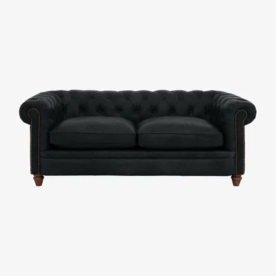 Furniture Village Alexander and James - Chesterfield Collection Ralph 3 Seater Leather Sofa - Indigo with Studs - Dark Feet