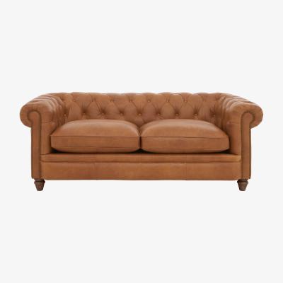 Furniture Village Alexander and James - Chesterfield Collection Ralph 3 Seater Leather Sofa - Original with Studs - Dark Feet
