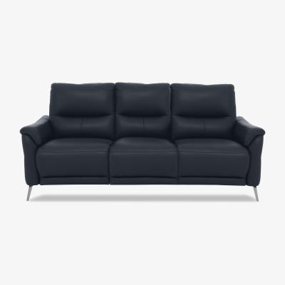 Furniture Village Daytona 3 Seater Leather Power Recliner Sofa with Bluetooth Speaker - Navy