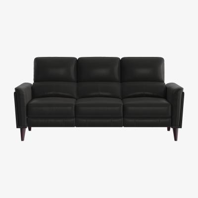 Furniture Village Compact Collection Klein 3 Seater BV Leather Power Recliner Sofa with Telescopic Headrests - Classic Black