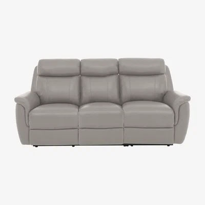 Furniture Village Orlando 3 Seater Leather Power Recliner Sofa with Power Headrests and Lumbar Support - Grey