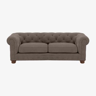 Furniture Village Alexander and James - Chesterfield Collection Hugo 3 Seater Fabric Sofa - Wicker with Studs - Dark Feet