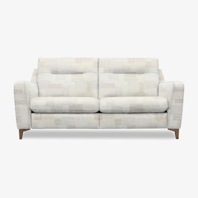 Furniture Village G Plan - Arlo 3 Seater Fabric Sofa - No Recliner - Checkers Putty with Walnut Feet