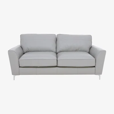 Furniture Village Legend Classic Back 3 Seater Leather Sofa with Chrome Feet with Chrome Feet - Verona Grey