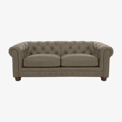 Furniture Village Alexander and James - Chesterfield Collection Hugo 3 Seater Leather Sofa - Bluster with Studs - Dark Feet