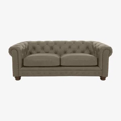 Furniture Village Alexander and James - Chesterfield Collection Hugo 3 Seater Leather Sofa - Bluster with Studs - Dark Feet