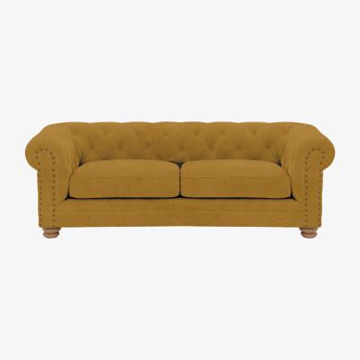 Furniture Village Alexander and James - Chesterfield Collection Hugo 3 Seater Fabric Sofa - Turmeric with Studs - Oak Feet