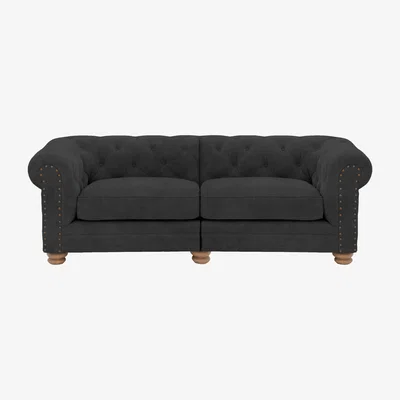 Furniture Village Alexander and James - Chesterfield Collection Hugo 3 Seater Split Frame Fabric Sofa - Boot with Studs - Oak Feet