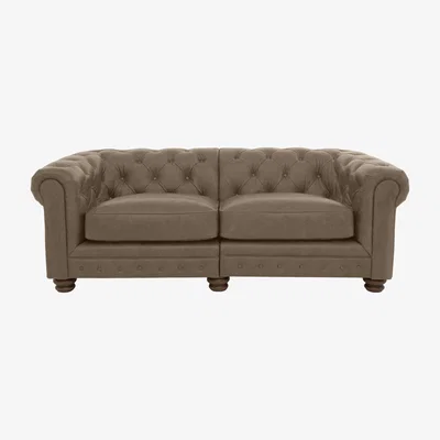 Furniture Village Alexander and James - Chesterfield Collection Hugo 3 Seater Split Frame Leather Sofa - Case Taupe - Dark Feet