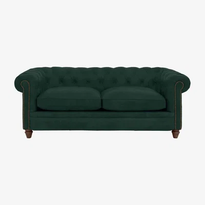 Furniture Village Alexander and James - Chesterfield Collection Ralph 3 Seater Fabric Sofa - Honeycreeper with Studs - Dark Feet